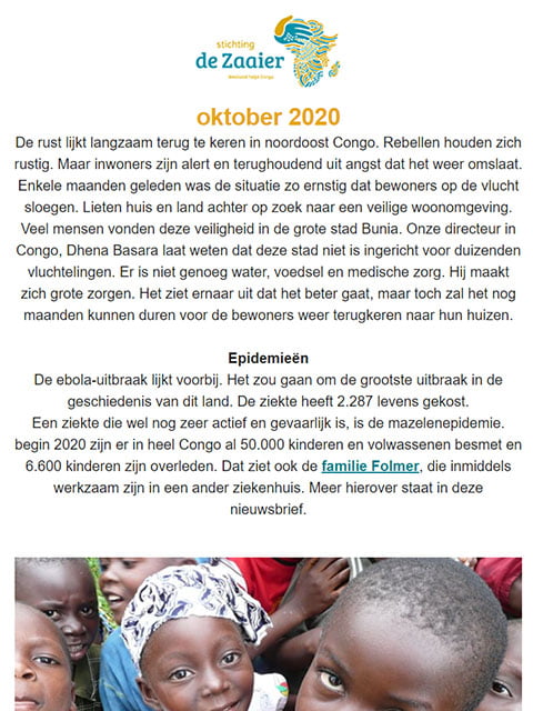 Stichting de Zaaier - Nieuwsbrief oktober 2020