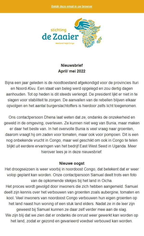 Stichting de Zaaier - Nieuwsbrief April 2022