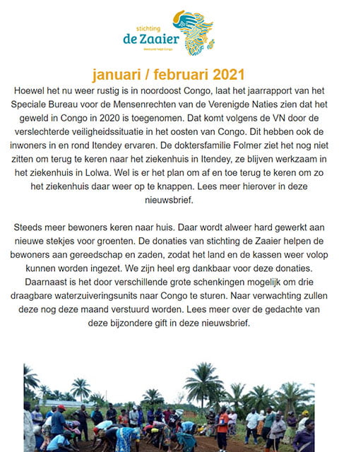 Stichting de Zaaier - Nieuwsbrief februari 2021