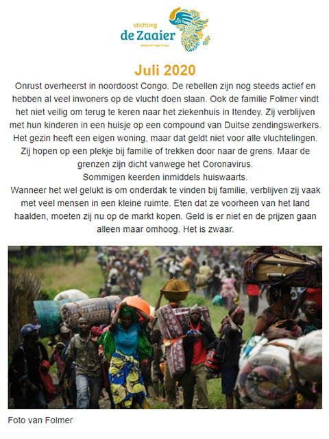 Stichting de Zaaier - Nieuwsbrief juli 2020