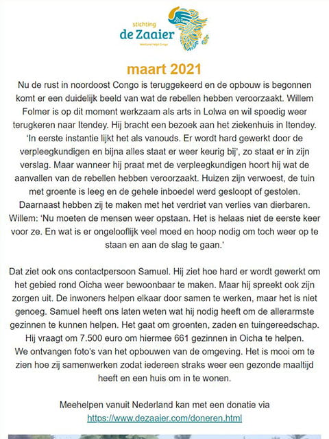 Stichting de Zaaier - Nieuwsbrief maart 2021